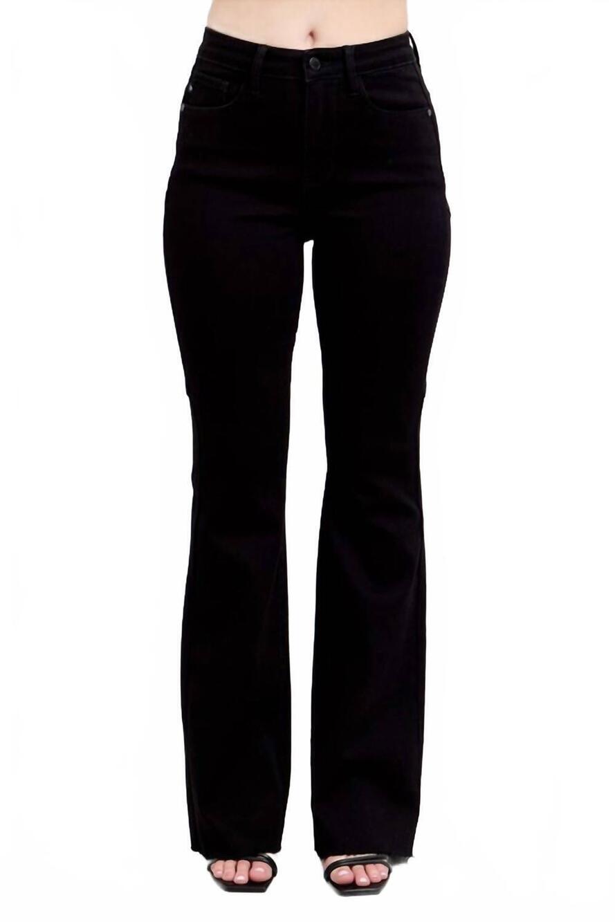 NEW JUDY BLUE star seam detail flare jeans in black